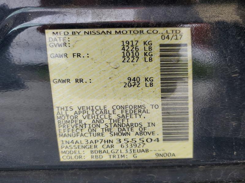 2017 Nissan Altima მანქანა იყიდება აუქციონზე, vin: 1N4AL3AP7HN355504, აუქციონის ნომერი: 55152756