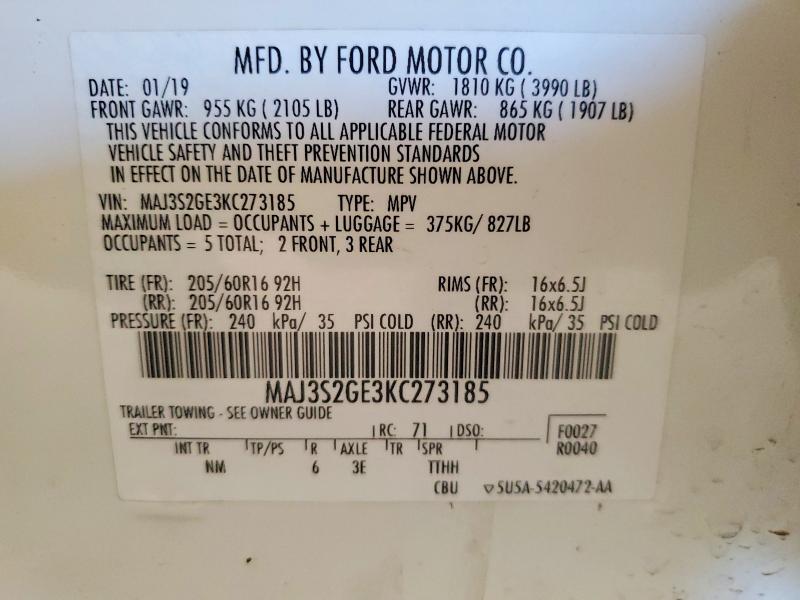 Aukcja sprzedaży 2019 Ford Ecosport, vin: MAJ3S2GE3KC273185, numer aukcji: 54108926