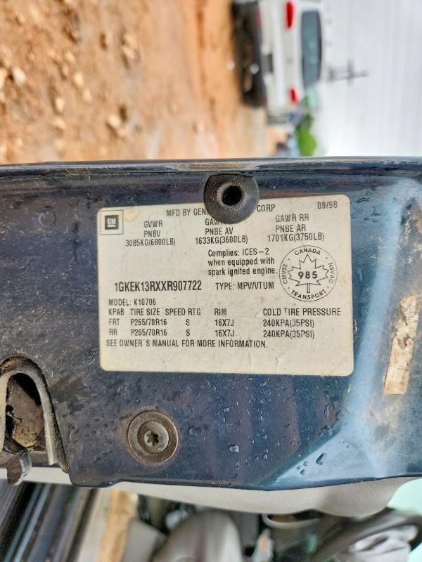 54517856 :رقم المزاد ، 1GKEK13RXXR907722 vin ، 1999 Gmc Denali مزاد بيع
