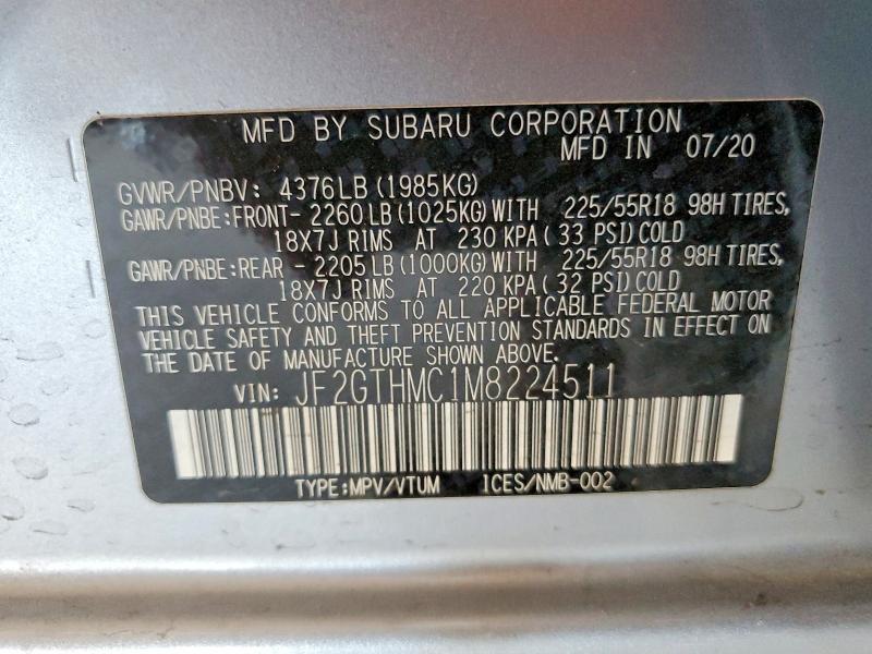 Продажа на аукционе авто 2021 Subaru Crosstrek, vin: JF2GTHMC1M8224511, номер лота: 54725106