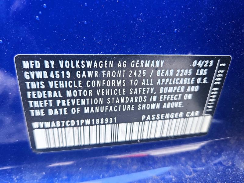 Aukcja sprzedaży 2023 Volkswagen Golf R, vin: WVWAB7CD1PW188931, numer aukcji: 55037356