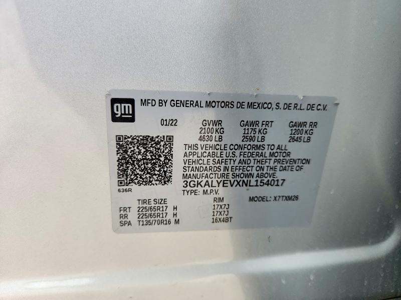 53139816 :رقم المزاد ، 3GKALYEVXNL154017 vin ، 2022 Gmc Terrain مزاد بيع