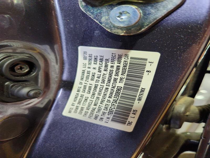 2020 Honda Civic მანქანა იყიდება აუქციონზე, vin: 19XFC1F34LE008963, აუქციონის ნომერი: 53372086