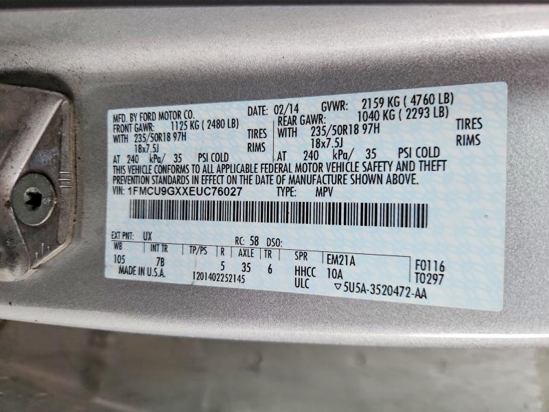 2014 Ford Escape მანქანა იყიდება აუქციონზე, vin: 1FMCU9GXXEUC76027, აუქციონის ნომერი: 53210336