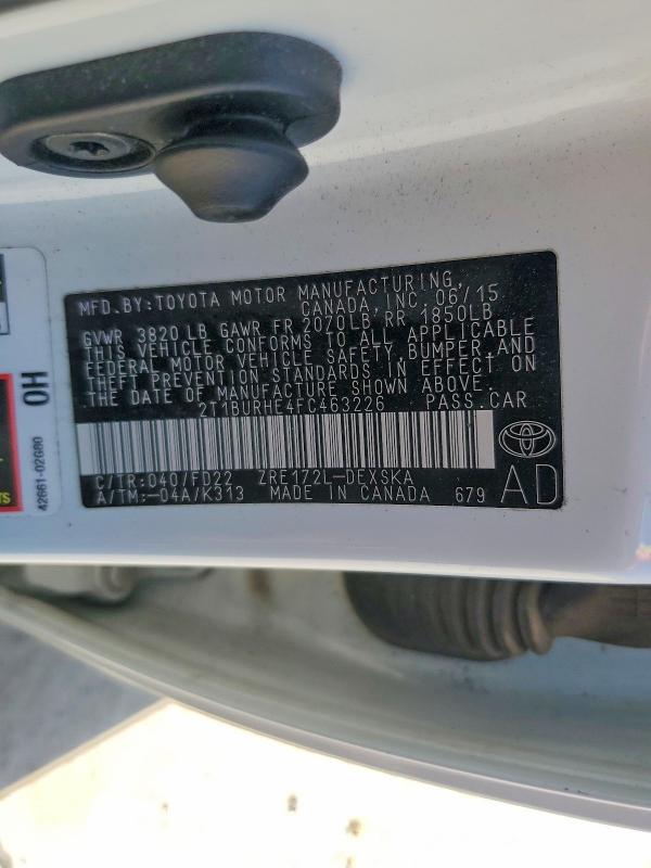 2015 Toyota Corolla მანქანა იყიდება აუქციონზე, vin: 2T1BURHE4FC463226, აუქციონის ნომერი: 54340846