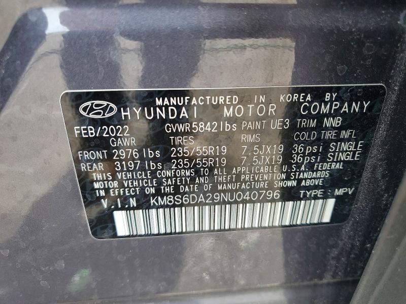 Продаж на аукціоні авто 2022 Hyundai Santa Fe, vin: KM8S6DA29NU040796, номер лоту: 53012246