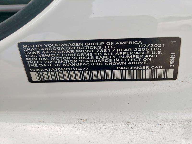 Aukcja sprzedaży 2021 Volkswagen Passat, vin: 1VWAA7A35MC016473, numer aukcji: 54305406