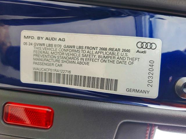 2024 Audi S5 მანქანა იყიდება აუქციონზე, vin: WAUC4CF51RA122716, აუქციონის ნომერი: 53842606