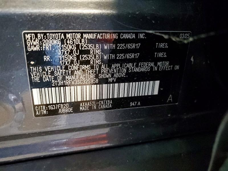 52362356 :رقم المزاد ، 2T3H1RFV3SC325958 vin ، 2025 Toyota Rav4 مزاد بيع
