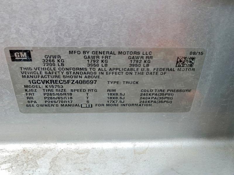 53174946 :رقم المزاد ، 1GCVKREC5FZ408697 vin ، 2015 Chevrolet Silverado مزاد بيع