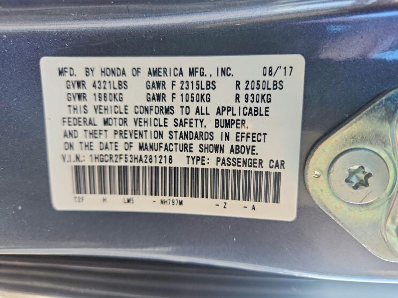 Aukcja sprzedaży 2017 Honda Accord, vin: 1HGCR2F53HA281218, numer aukcji: 51917596