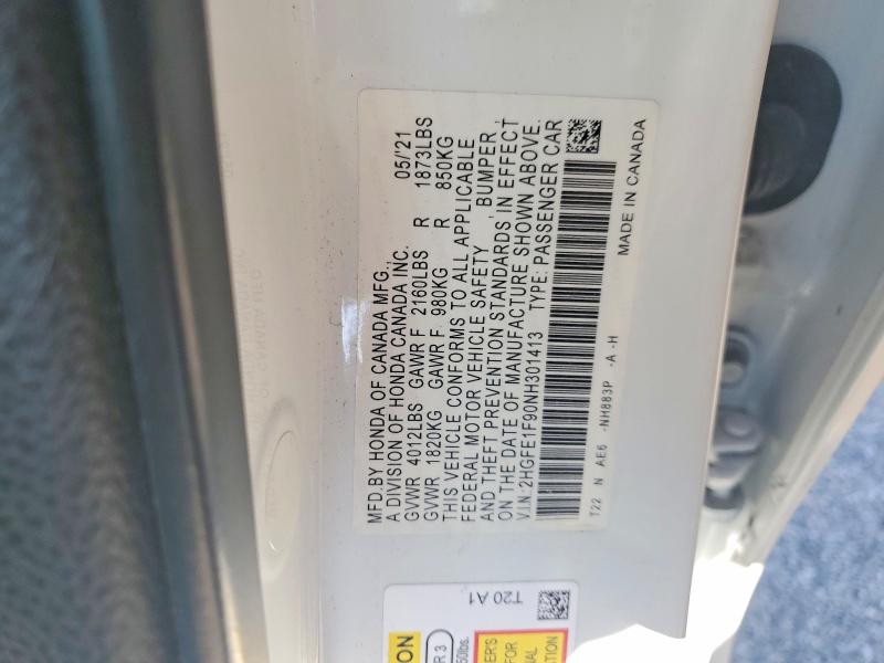 Продажа на аукционе авто 2022 Honda Civic, vin: 2HGFE1F90NH301413, номер лота: 52049756