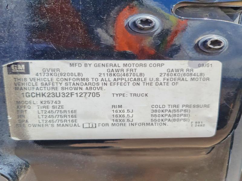 2002 Chevrolet Silverado მანქანა იყიდება აუქციონზე, vin: 1GCHK23U32F127705, აუქციონის ნომერი: 51000026