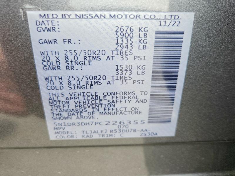 2023 Nissan Pathfinder მანქანა იყიდება აუქციონზე, vin: 5N1DR3DH7PC226355, აუქციონის ნომერი: 54139706