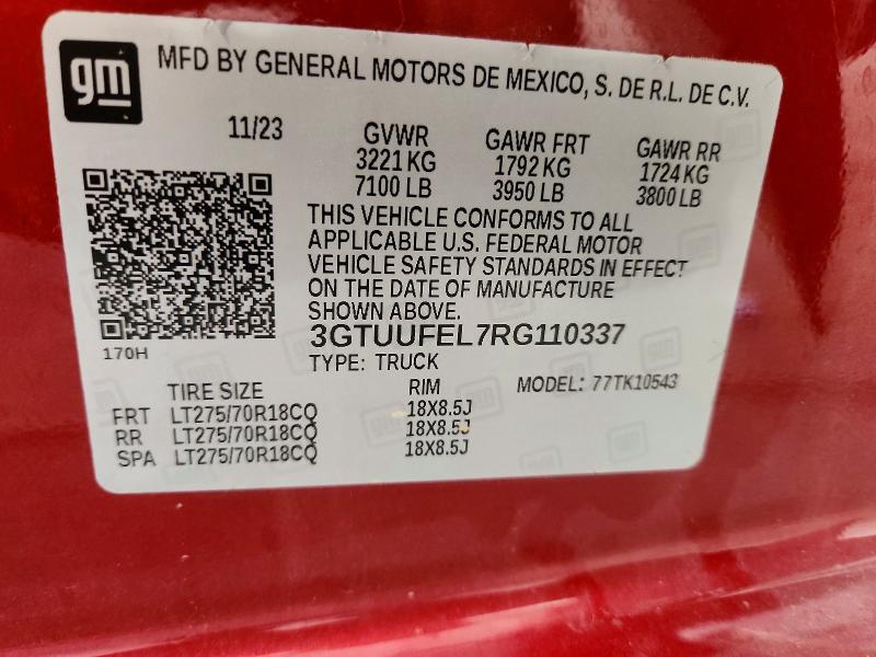 Продажа на аукционе авто 2024 Gmc Sierra, vin: 3GTUUFEL7RG110337, номер лота: 52487536