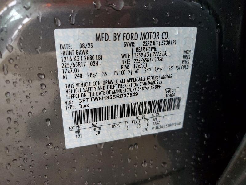 52750056 :رقم المزاد ، 3FTTW8H35SRB37849 vin ، 2025 Ford Maverick مزاد بيع