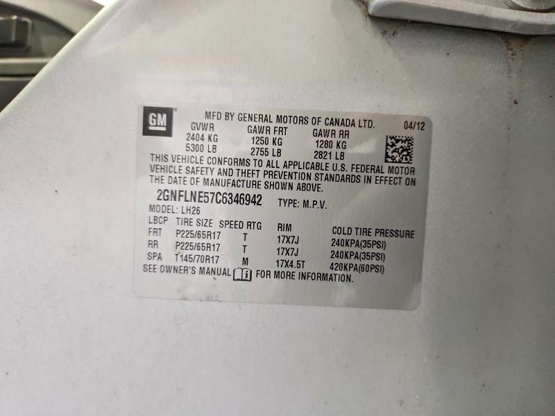 Aukcja sprzedaży 2012 Chevrolet Equinox, vin: 2GNFLNE57C6346942, numer aukcji: 53470006
