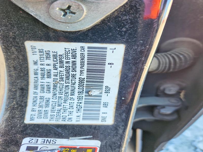 Aukcja sprzedaży 2008 Honda Civic, vin: 1HGFA16518L030992, numer aukcji: 53297636