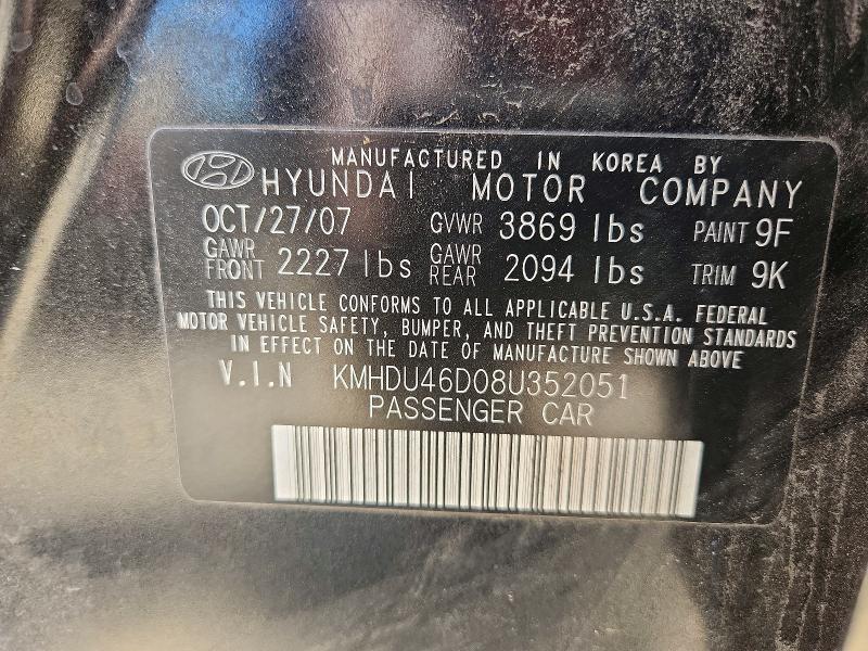 53252536 :رقم المزاد ، KMHDU46D08U352051 vin ، 2008 Hyundai Elantra مزاد بيع