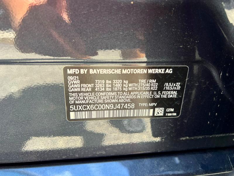 Aukcja sprzedaży 2022 Bmw X7, vin: 5UXCX6C00N9J47458, numer aukcji: 54657886