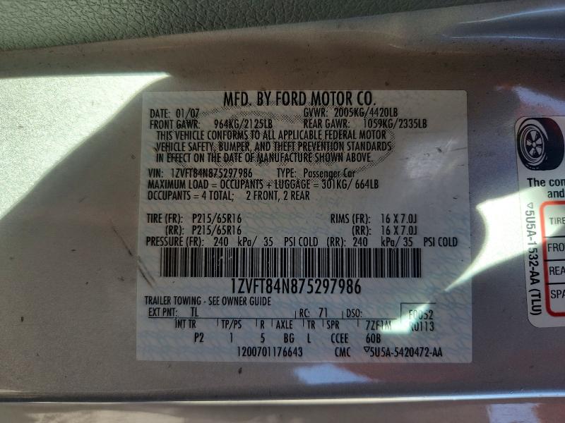 2007 Ford Mustang მანქანა იყიდება აუქციონზე, vin: 1ZVFT84N875297986, აუქციონის ნომერი: 53667796