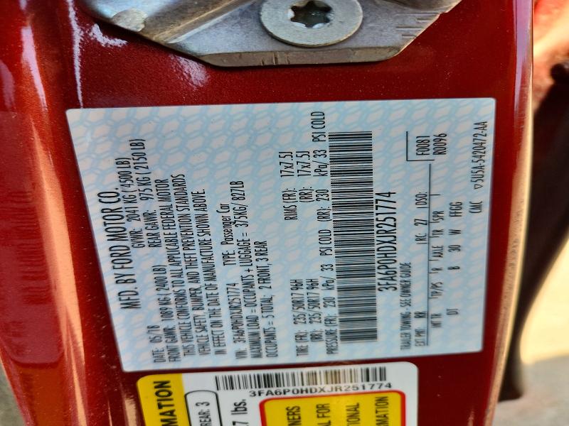 53383446 :رقم المزاد ، 3FA6P0HDXJR251774 vin ، 2018 Ford Fusion مزاد بيع