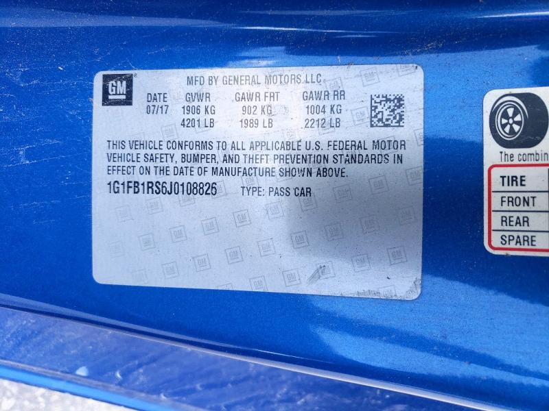 53511276 :رقم المزاد ، 1G1FB1RS6J0108826 vin ، 2018 Chevrolet Camaro مزاد بيع