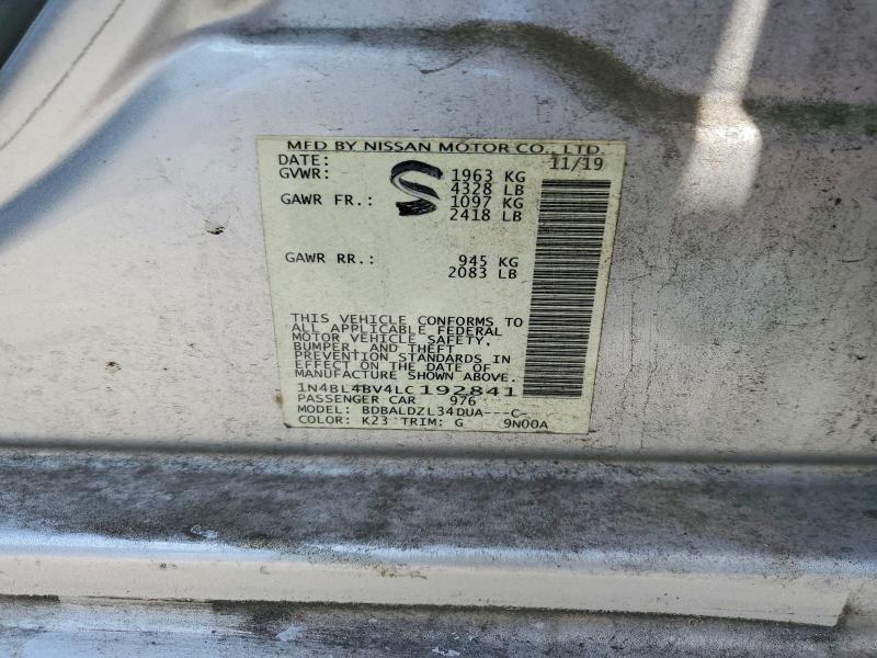 2020 Nissan Altima მანქანა იყიდება აუქციონზე, vin: 1N4BL4BV4LC192841, აუქციონის ნომერი: 54206506