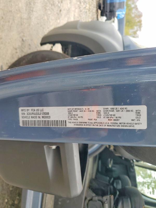 53836596 :رقم المزاد ، 3C6URVJG0LE129388 vin ، 2020 Ram Promaster 3500 مزاد بيع