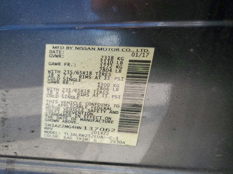 53122966 :رقم المزاد ، 5N1AZ2MG4HN137062 vin ، 2017 Nissan Murano مزاد بيع