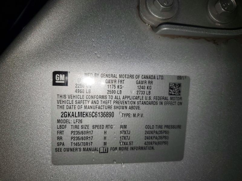 Aukcja sprzedaży 2012 Gmc Terrain, vin: 2GKALMEK6C6136890, numer aukcji: 54255736