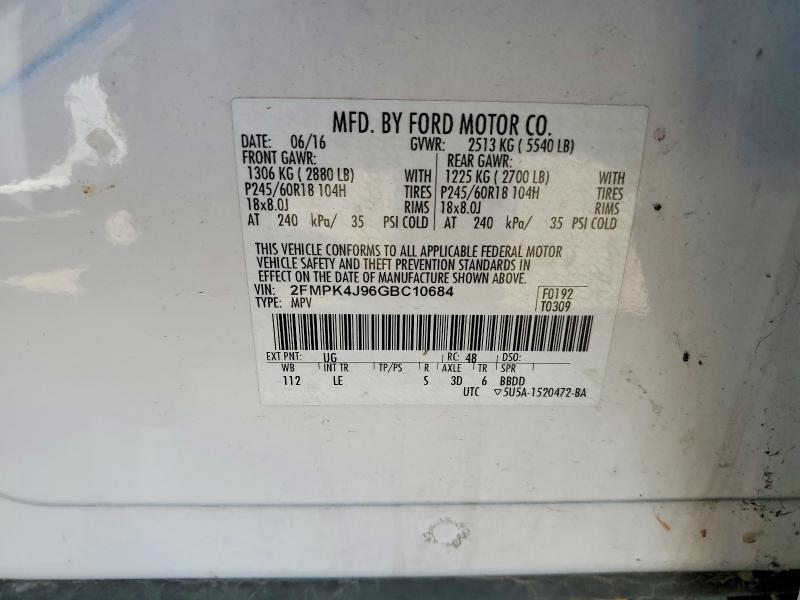 Продажа на аукционе авто 2016 Ford Edge, vin: 2FMPK4J96GBC10684, номер лота: 53257596