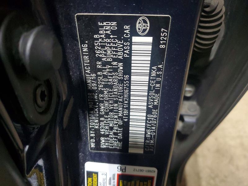 Продаж на аукціоні авто 2017 Toyota Camry, vin: 4T1BF1FK2HU675516, номер лоту: 53517696