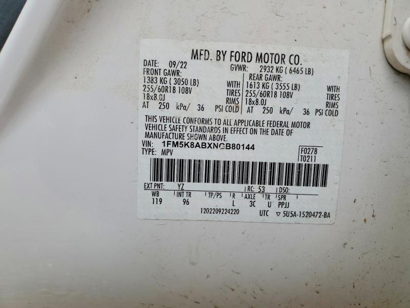 Auction sale of the 2022 Ford Explorer, vin: 1FM5K8ABXNGB80144, lot number: 52466496