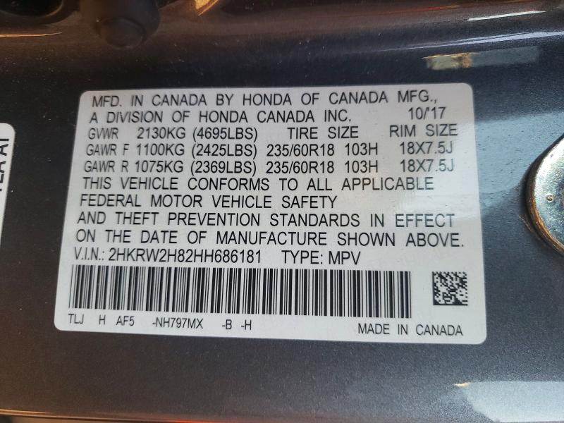 2017 Honda Cr-v მანქანა იყიდება აუქციონზე, vin: 2HKRW2H82HH686181, აუქციონის ნომერი: 53990416