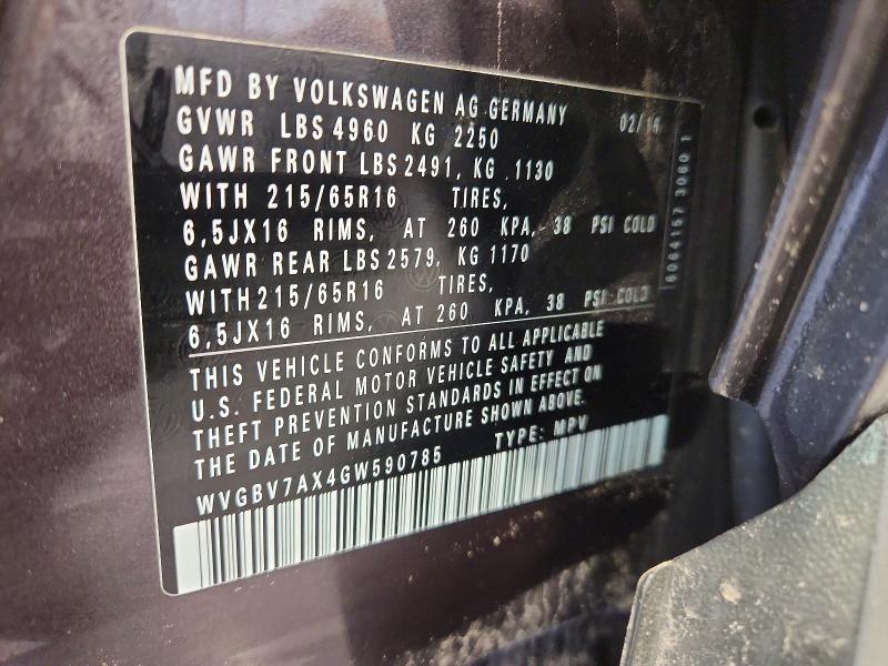 2016 Volkswagen Tiguan მანქანა იყიდება აუქციონზე, vin: WVGBV7AX4GW590785, აუქციონის ნომერი: 53333386