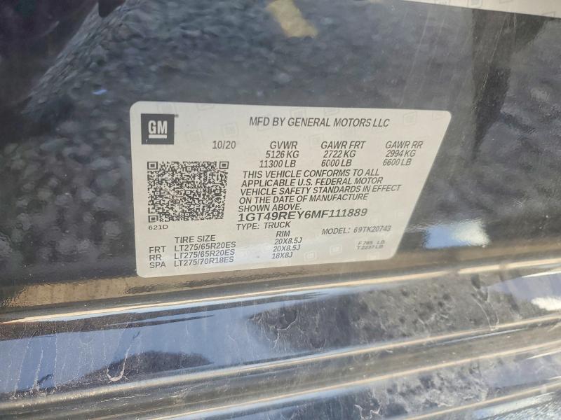 Продаж на аукціоні авто 2021 Gmc Sierra, vin: 1GT49REY6MF111889, номер лоту: 54750916