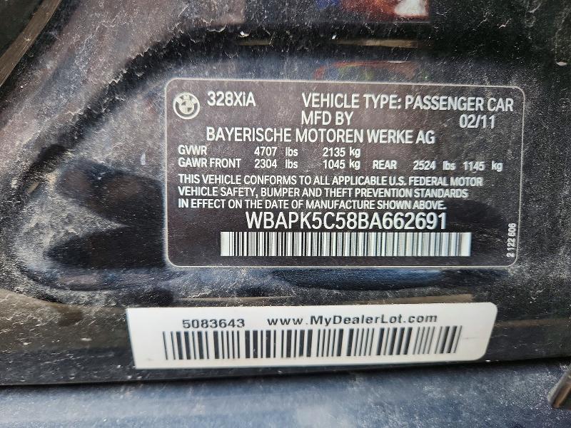 Продаж на аукціоні авто 2011 Bmw 328, vin: WBAPK5C58BA662691, номер лоту: 54290206
