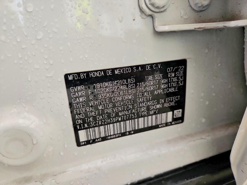 52489896 :رقم المزاد ، 3CZRZ2H39PM707753 vin ، 2023 Honda Hr-v مزاد بيع