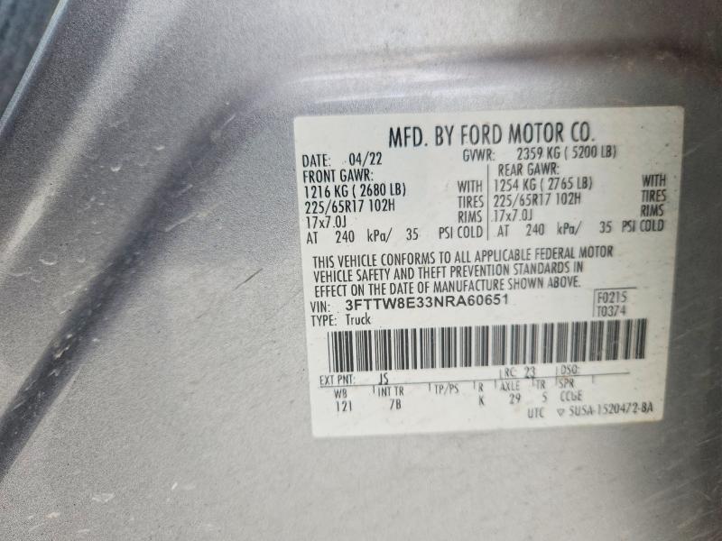Продажа на аукционе авто 2022 Ford Maverick, vin: 3FTTW8E33NRA60651, номер лота: 53607476
