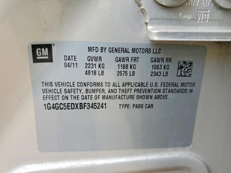 52249976 :رقم المزاد ، 1G4GC5EDXBF345241 vin ، 2011 Buick Lacrosse مزاد بيع