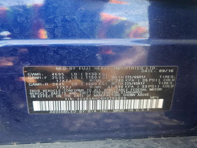 Aukcja sprzedaży 2017 Subaru Outback, vin: 4S4BSAHC6H3265020, numer aukcji: 55167146