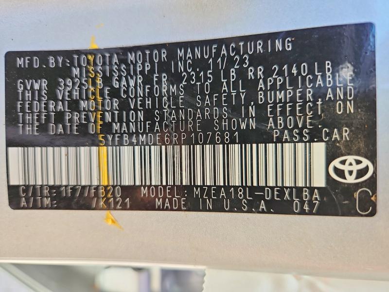 51644826 :رقم المزاد ، 5YFB4MDE6RP107681 vin ، 2024 Toyota Corolla مزاد بيع