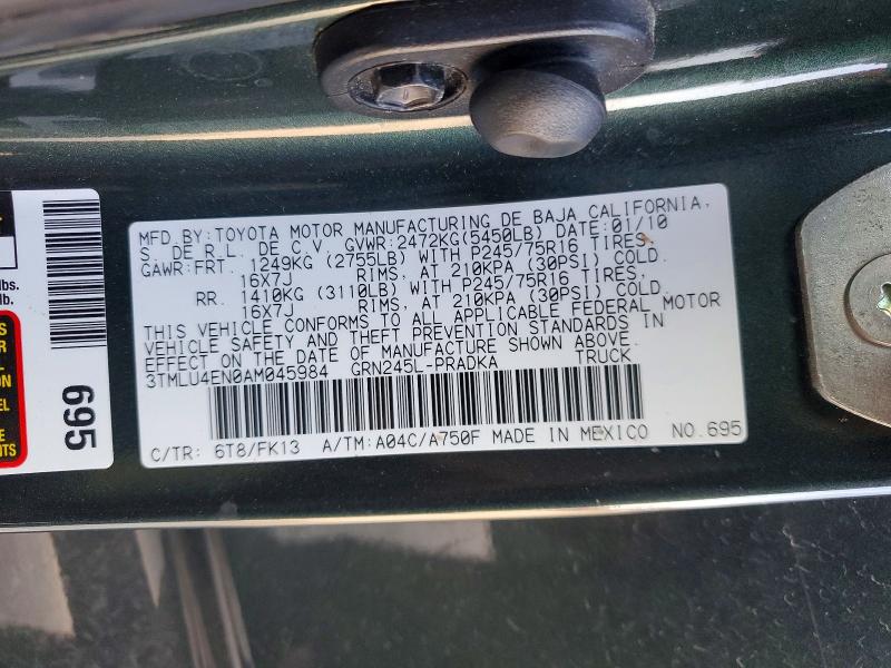 Продаж на аукціоні авто 2010 Toyota Tacoma, vin: 3TMLU4EN0AM045984, номер лоту: 52560436