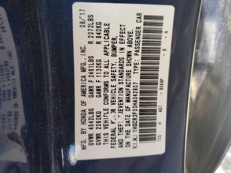 Aukcja sprzedaży 2017 Honda Accord, vin: 1HGCR3F00HA042607, numer aukcji: 52929226