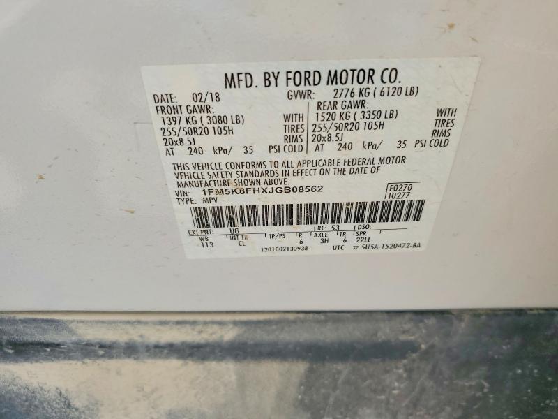 Aukcja sprzedaży 2018 Ford Explorer, vin: 1FM5K8FHXJGB08562, numer aukcji: 50732966