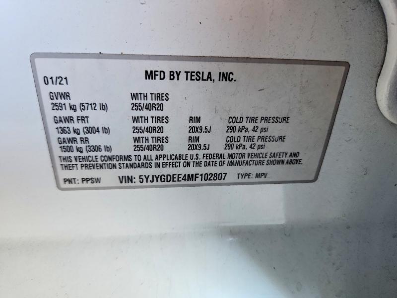 Aukcja sprzedaży 2021 Tesla Model Y, vin: 5YJYGDEE4MF102807, numer aukcji: 52565046