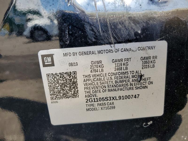 54150936 :رقم المزاد ، 2G1105S3XL9100747 vin ، 2020 Chevrolet Impala مزاد بيع