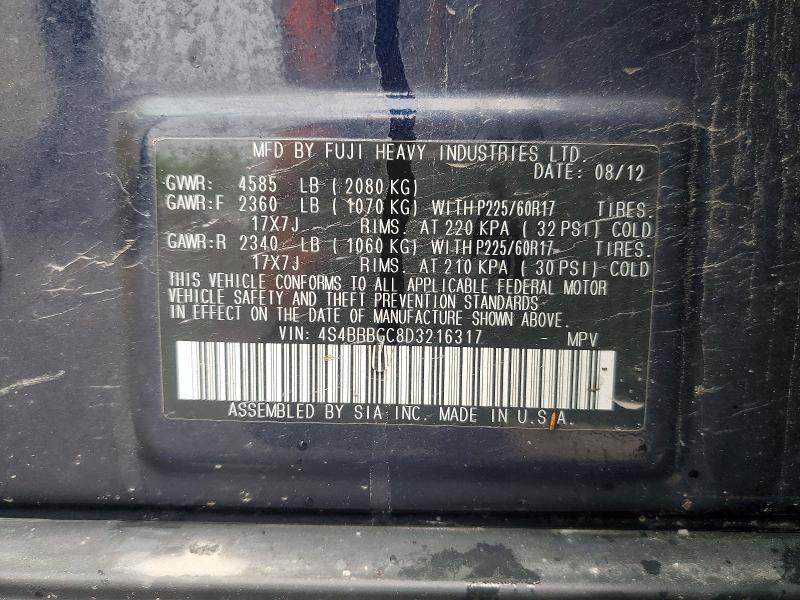 2013 Subaru Outback მანქანა იყიდება აუქციონზე, vin: 4S4BRBGC8D3216317, აუქციონის ნომერი: 53711706
