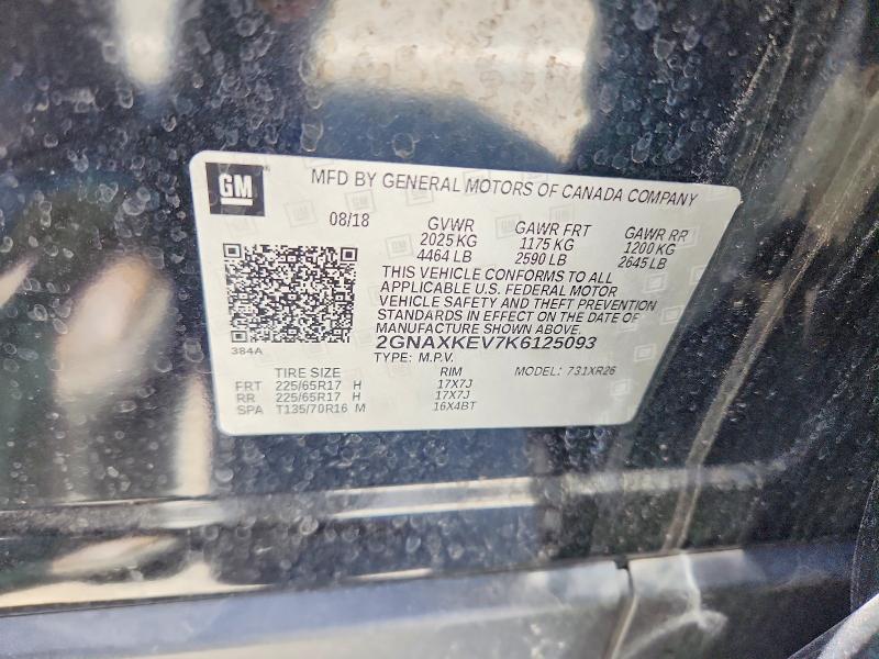 2019 Chevrolet Equinox მანქანა იყიდება აუქციონზე, vin: 2GNAXKEV7K6125093, აუქციონის ნომერი: 53843186